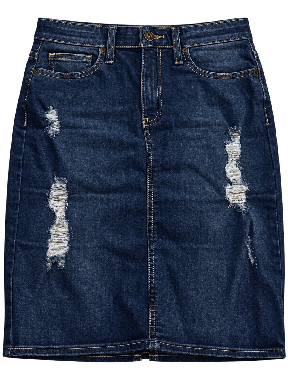 GUESS Dark Indigo Distressed Denim Pencil Skirt